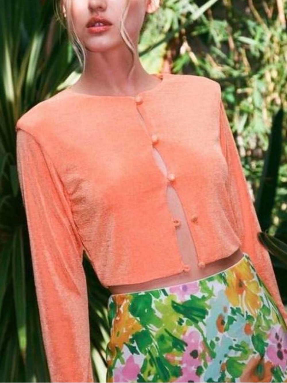 With Jean Carie Cardigan Button Longsleeve Blouse Top in Melon Orange Size Large